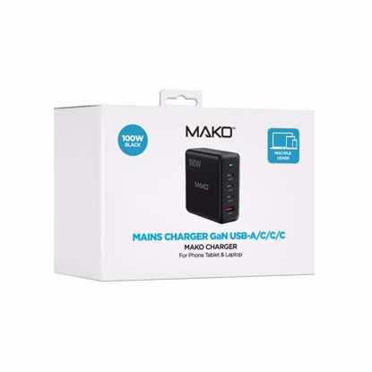 Picture of Mako Mako 100W GaN2 UK Mains Charger USB-C/USB-C/USB-C/USB-A in Black